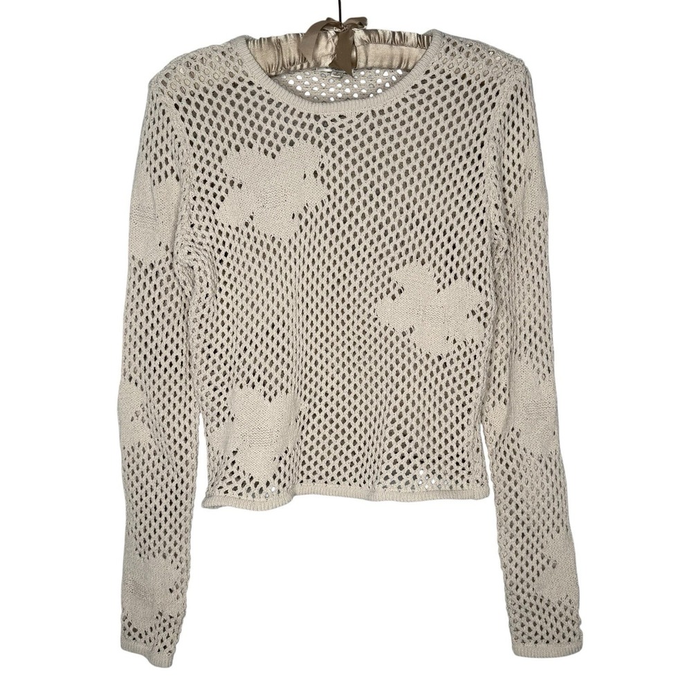 Z Supply S Flower Open Knit Cropped Sweater Long Sleeve Stretch Fishnet Mesh Top